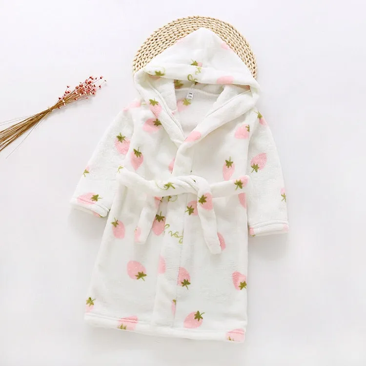 Kids Cartoon Printed Hooded Flannel Bathrobe
