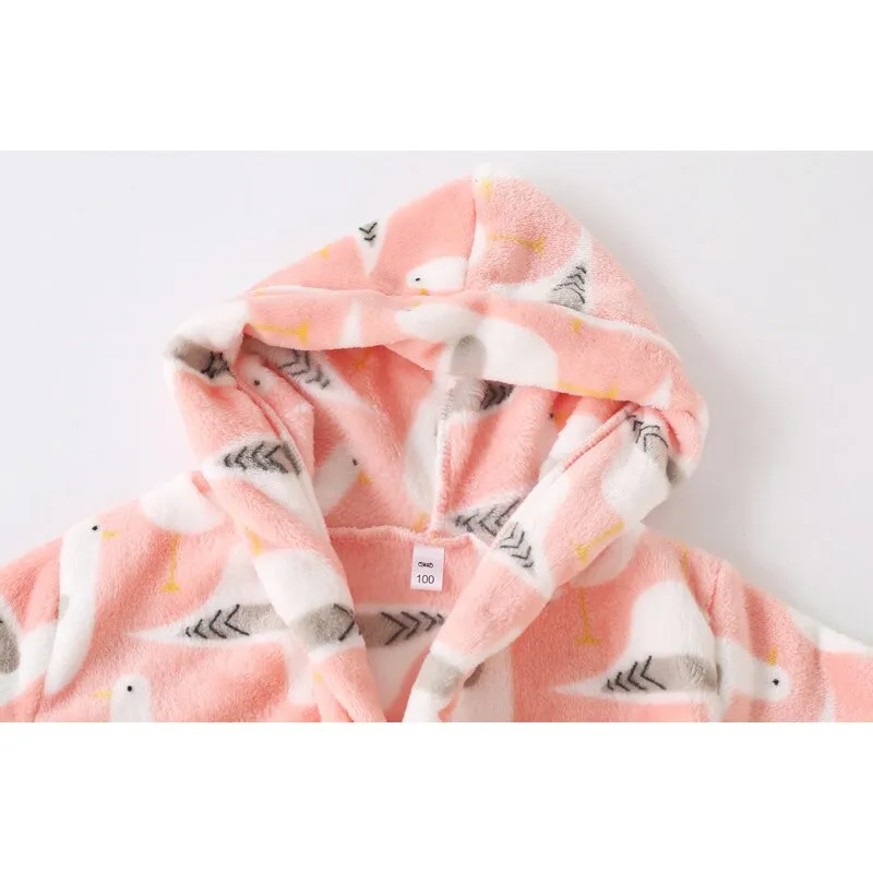 Kids Cartoon Printed Hooded Flannel Bathrobe