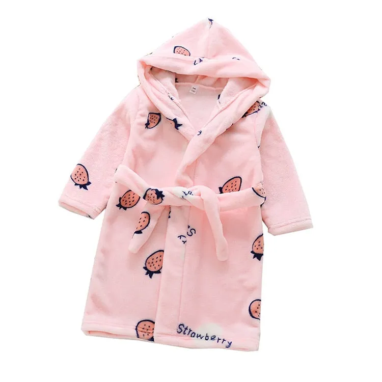 Kids Cartoon Printed Hooded Flannel Bathrobe