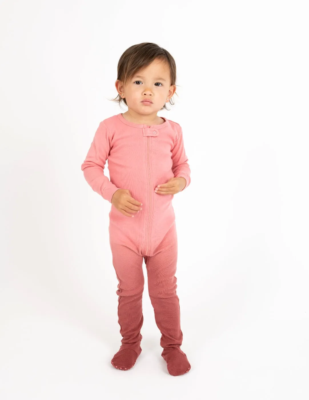 Kids Footed Pink Ombré Tie Dye Cotton Pajamas