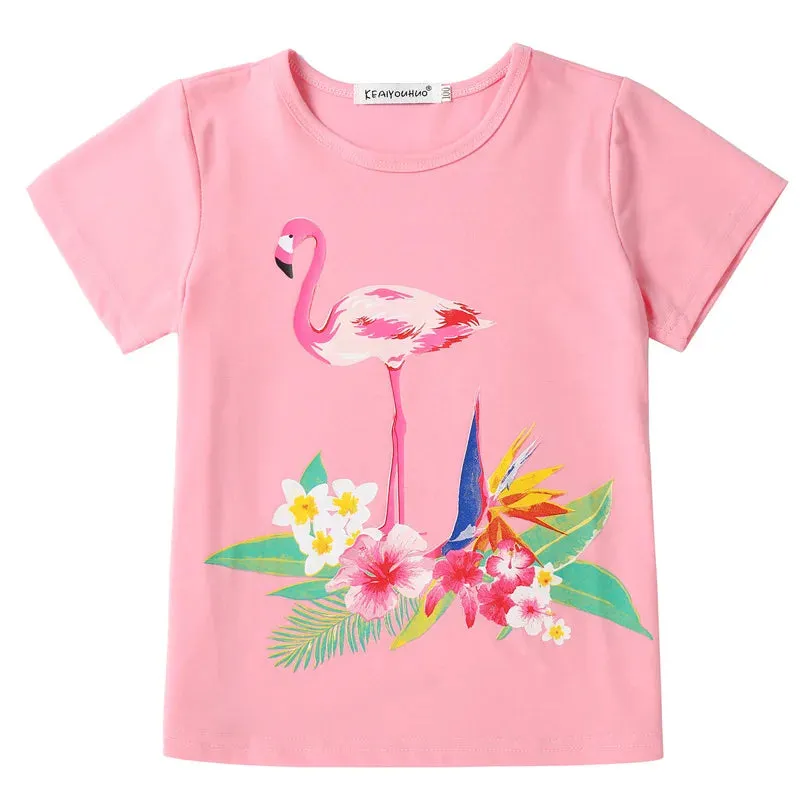 Kids Girls Cartoon Animal Print T-shirts Shorts Pajamas Set