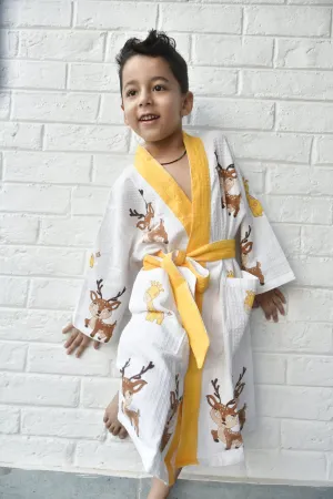 Kids HandBlock Premium Waffle Cotton Bathrobe Deer pattern