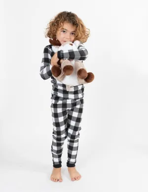 Kids Two Piece Cotton Pajamas Black & White Plaid