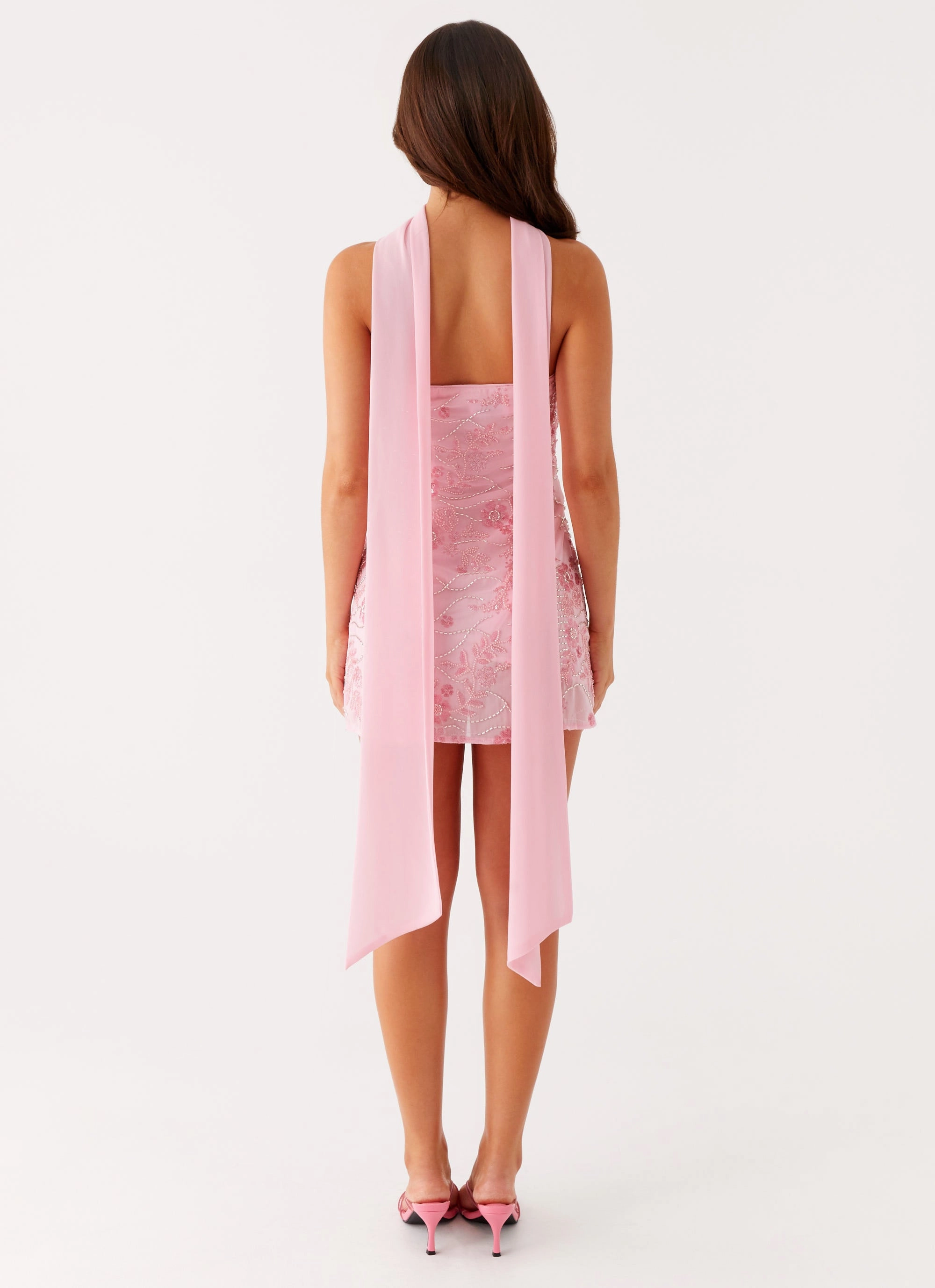 Opaque finish Kiesha Strapless Scarf Mini Dress - Pink