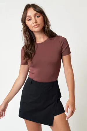 Kim Seamless Bodysuit- Chocolate Layered Hem Reinforcement Versatile Shirt
