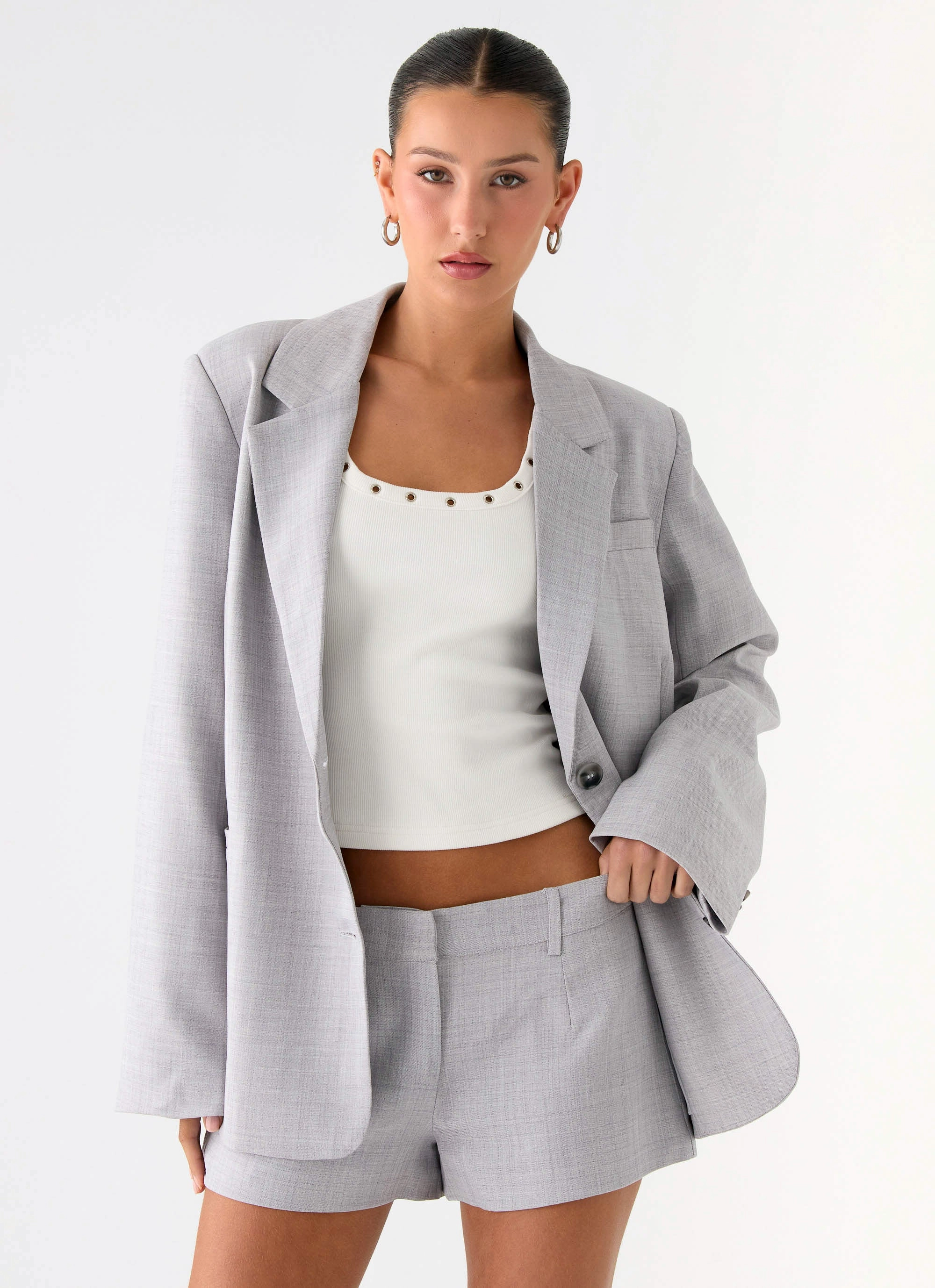 Kingston Oversized Blazer - Grey Modular Attachment Points