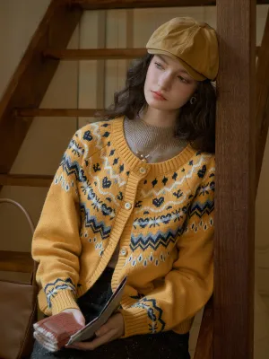 Kinslee Rib Crew Neck SR Exclusive Design Jacquard Fair Isle Cardigan AthleticInspired