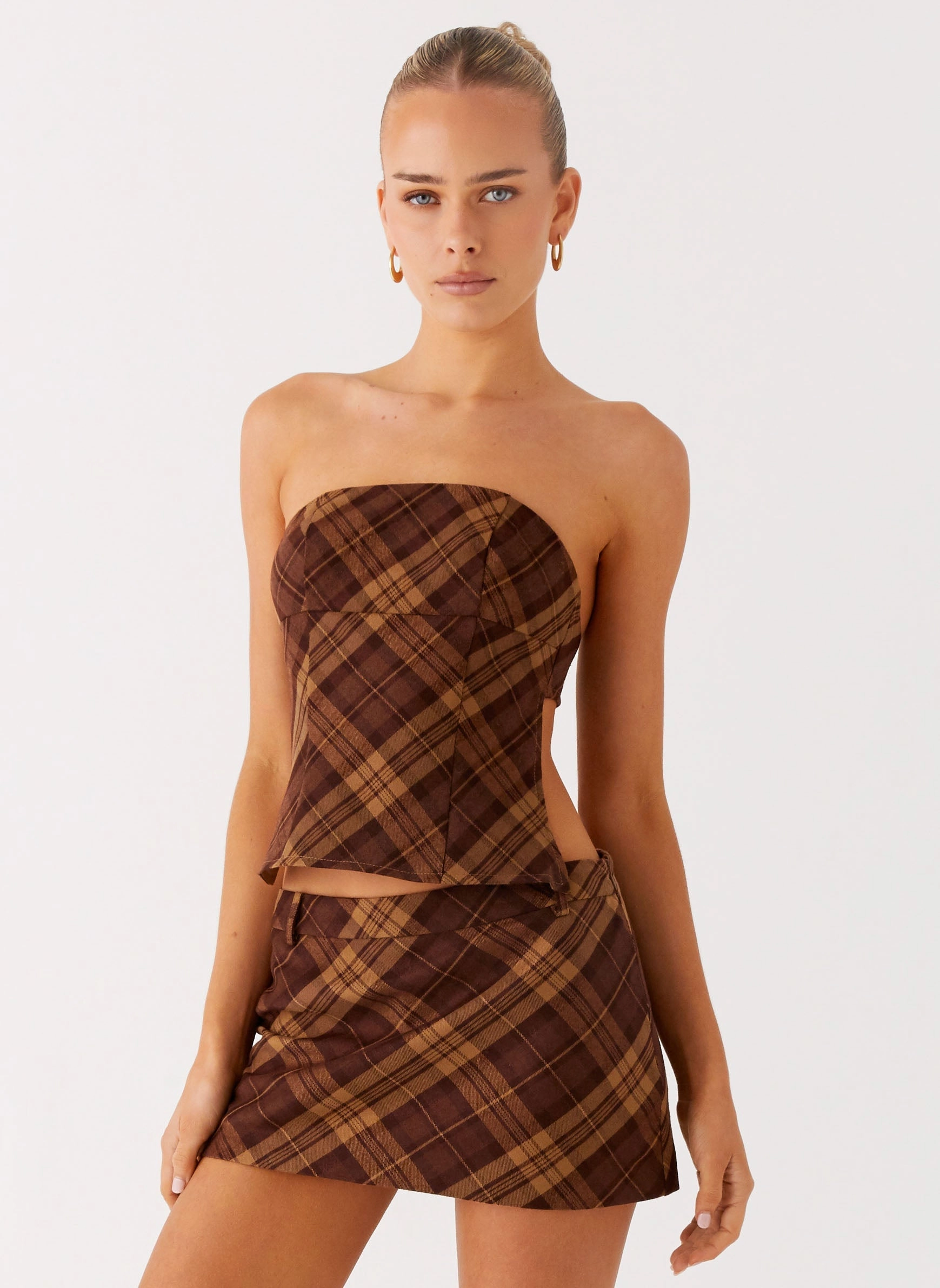 Thermochromic Color Shift Tech DoubleStitched Hem Kira Strapless Top - Plaid