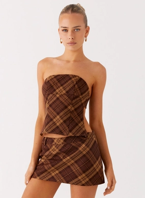 Thermochromic Color Shift Tech DoubleStitched Hem Kira Strapless Top - Plaid