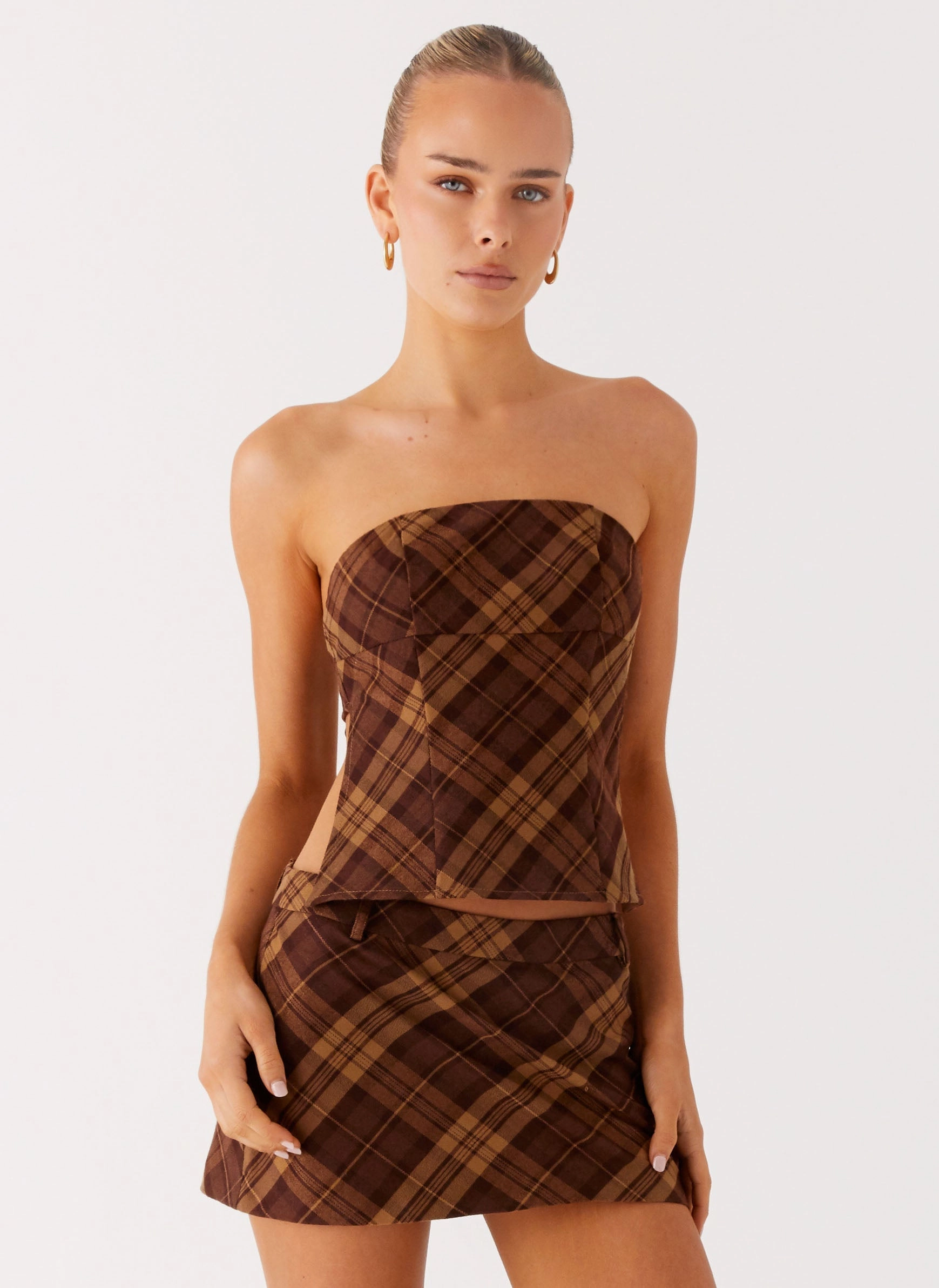 Unstructured Silhouette UVProtective Coating Kira Strapless Top - Plaid