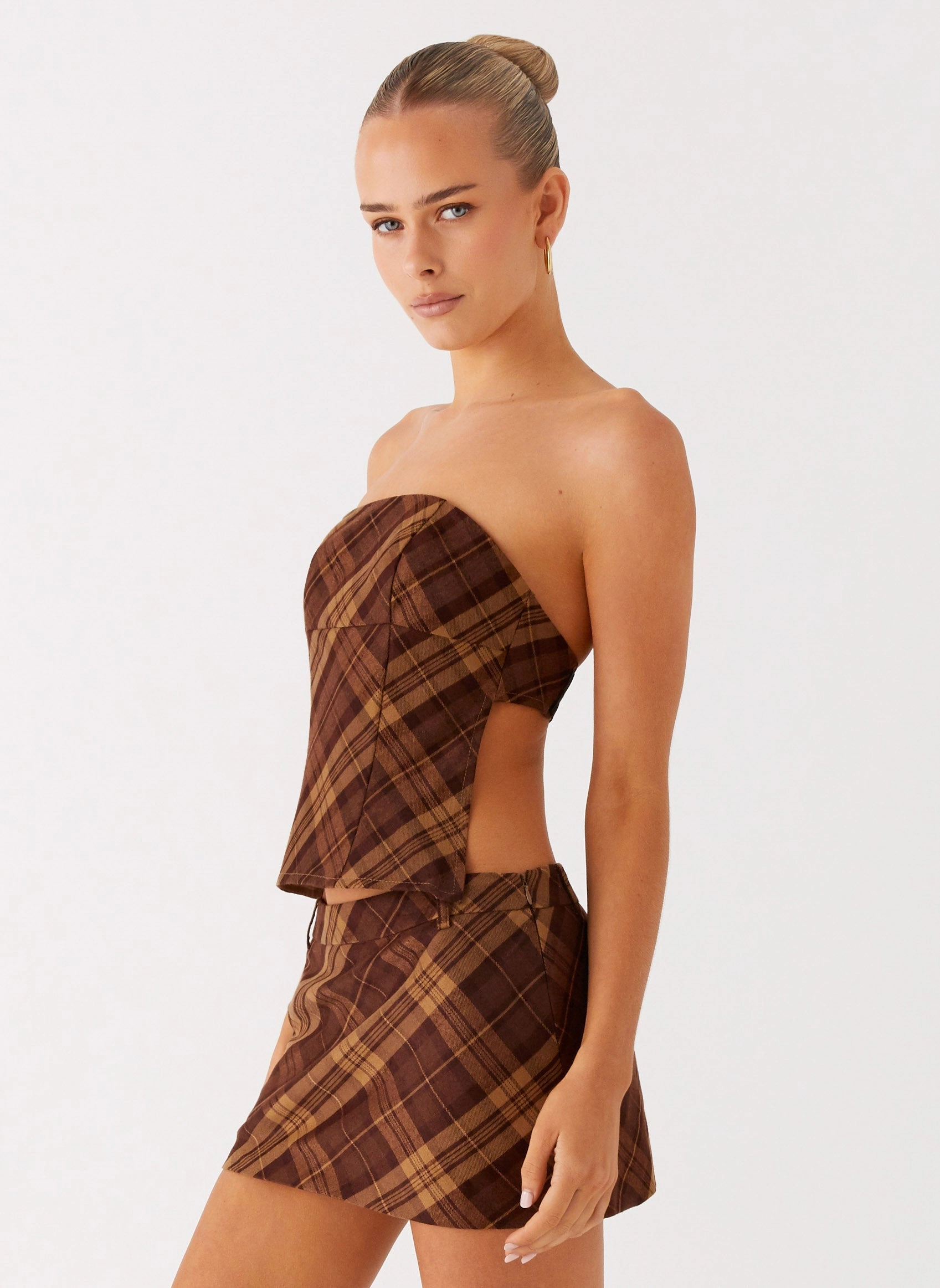 Printed T-shirt Kira Strapless Top - Plaid