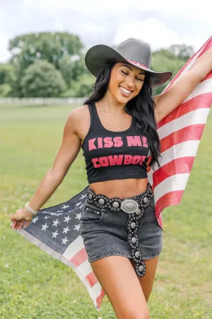 Kiss Me Cowboy Tank- Black Layered Ventilation Zones