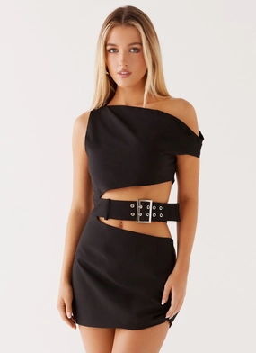 Built In Shorts Elvira Belt Mini Dress - Black