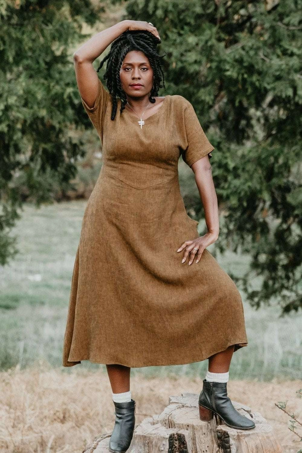 Bella Dress in Golden Checker Formal dinner wear