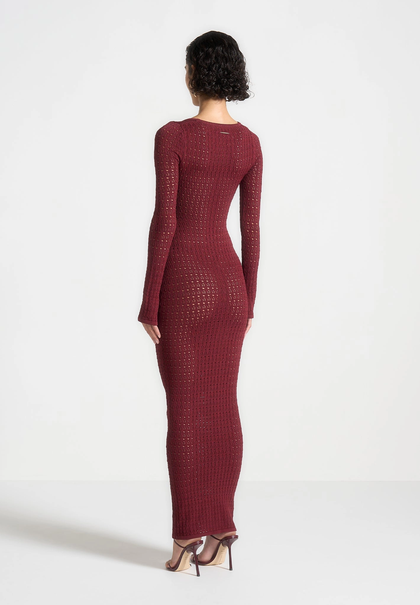 Knitted Scoop Neck Maxi Dress - Wine Red Evening Classic