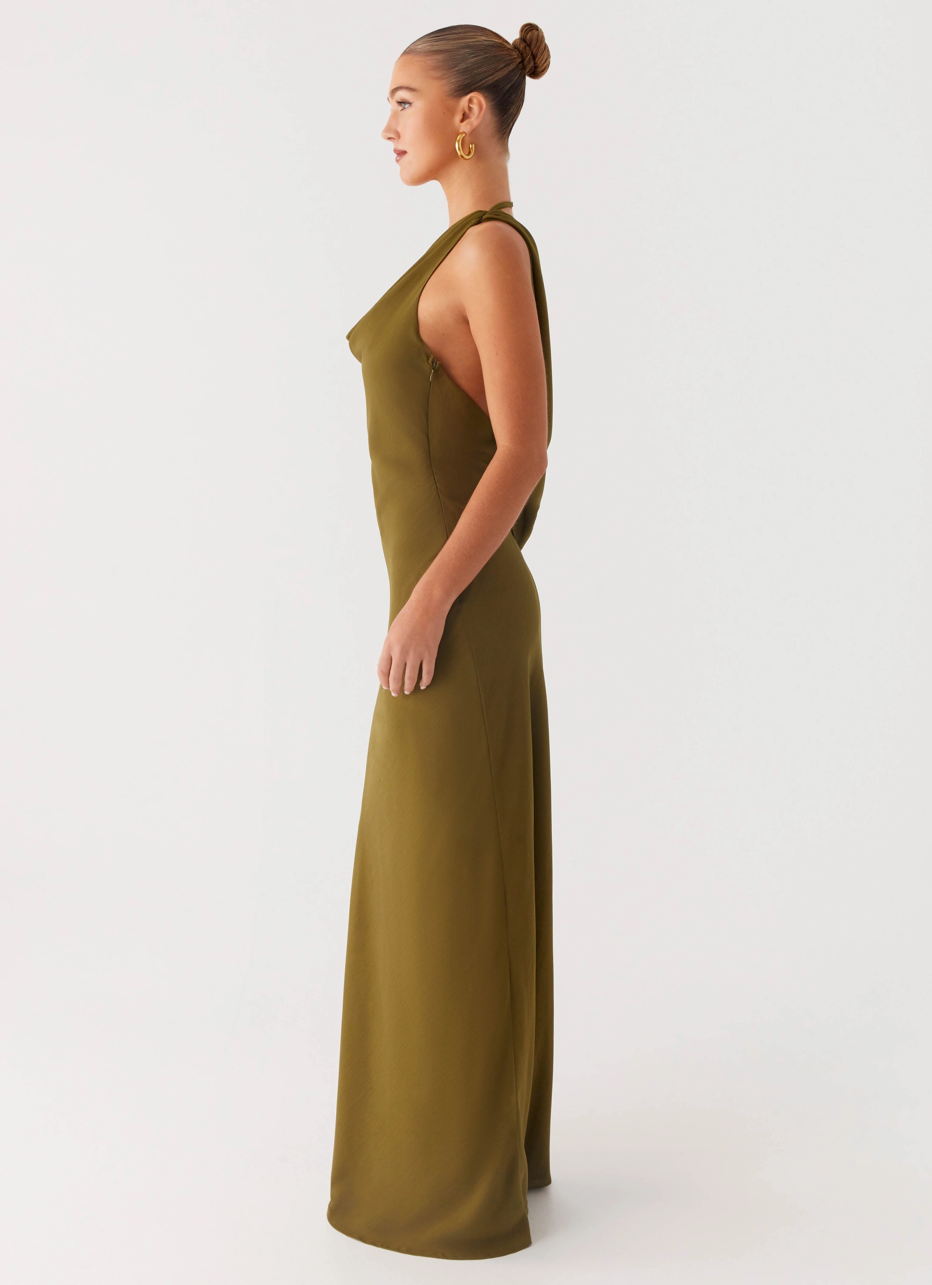 Bright Colors Front Detail Opal Glow Maxi Dress - Khaki