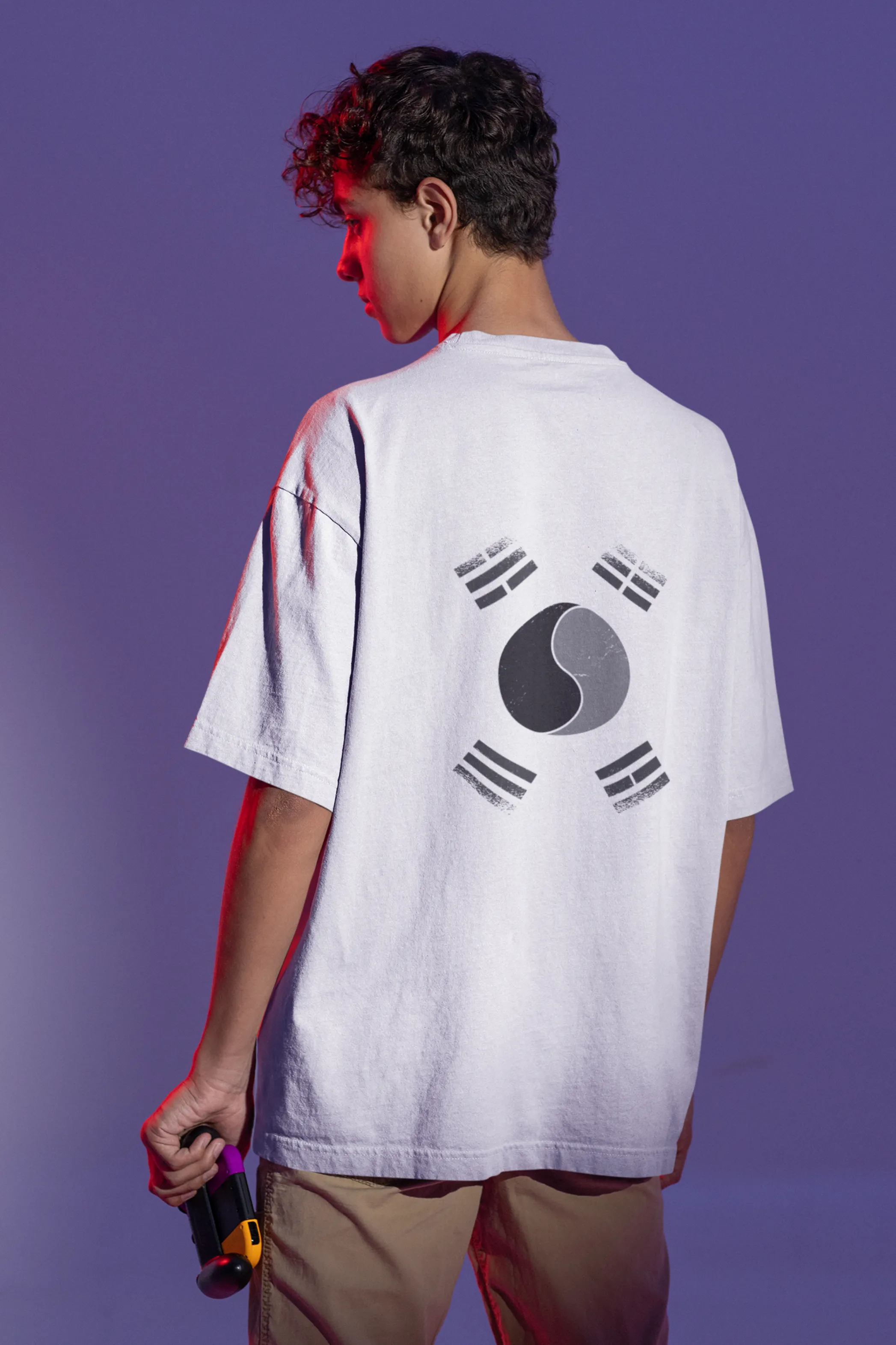 Korean National White Printed Oversized T-shirt for Men