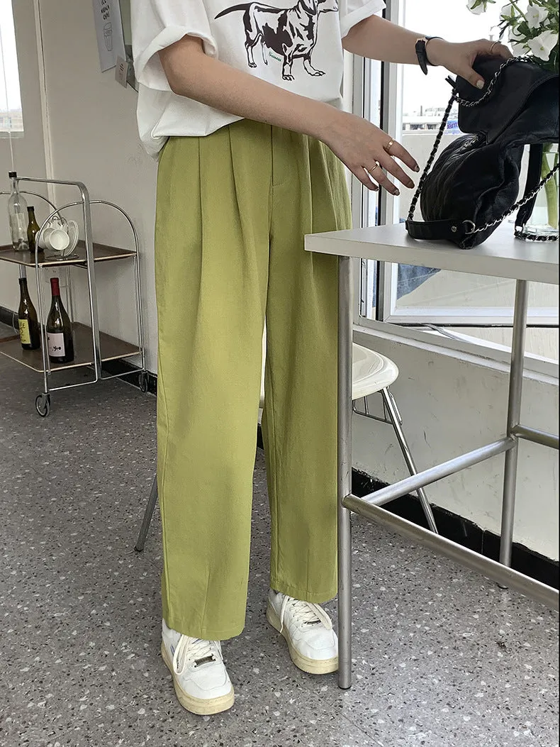 [Korean Style] 2 Color Cinched Waist Pleated Trousers