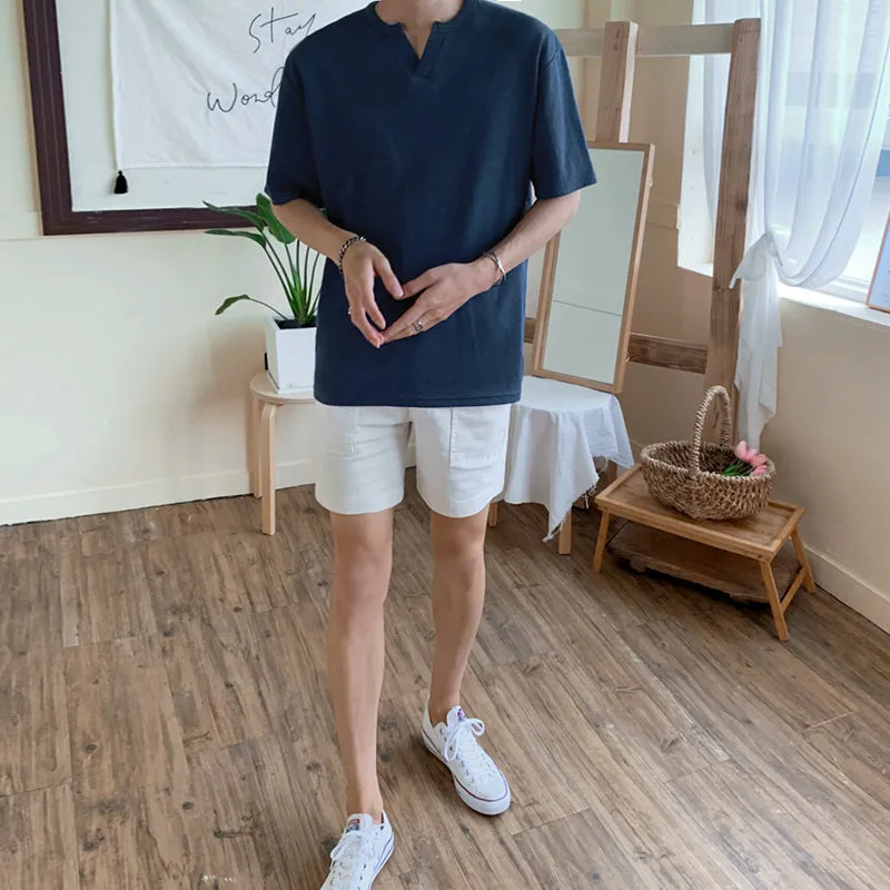 [Korean Style] 2 Colors Casual V-neck T-shirts
