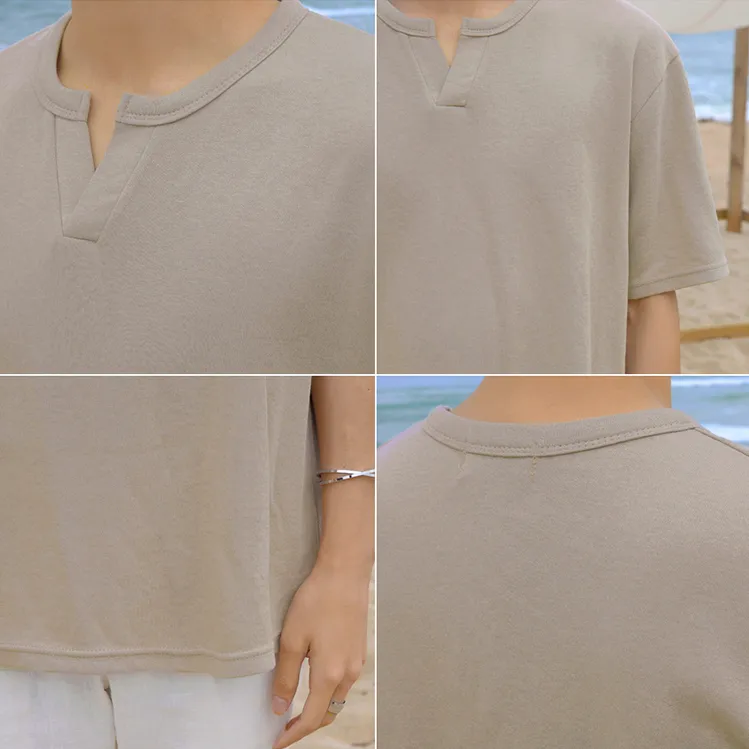 [Korean Style] 2 Colors Casual V-neck T-shirts