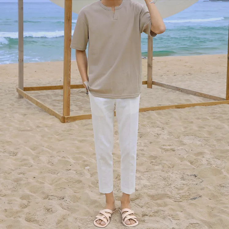 [Korean Style] 2 Colors Casual V-neck T-shirts
