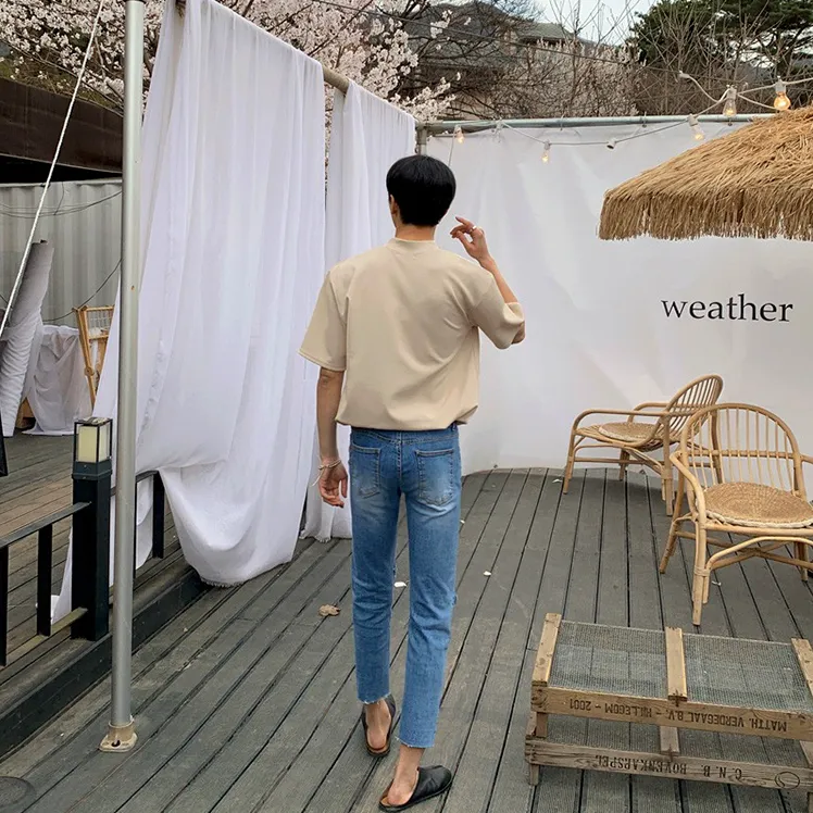 [Korean Style] 2 Colors V-neck 1/2 T-Shirts