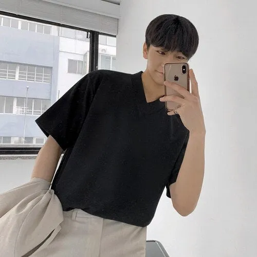 [Korean Style] 2 Colors V-neck 1/2 T-Shirts