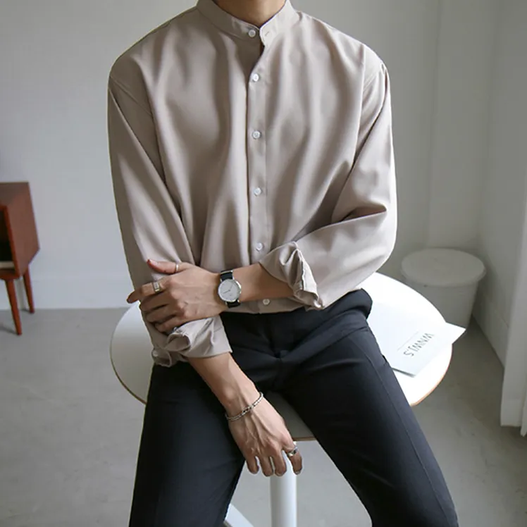 [Korean Style] 3 Colors Band Collar Shirts