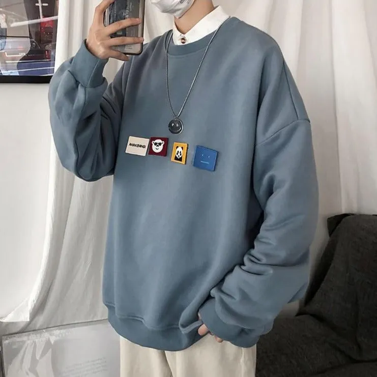 [Korean Style] 4 Colors Panda Patchwork Sweatshirts