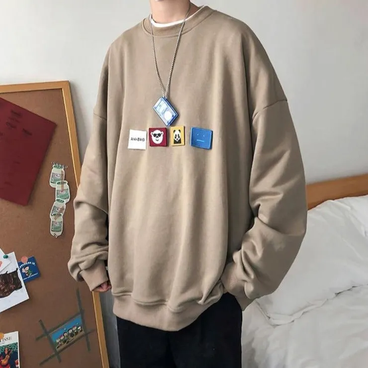 [Korean Style] 4 Colors Panda Patchwork Sweatshirts