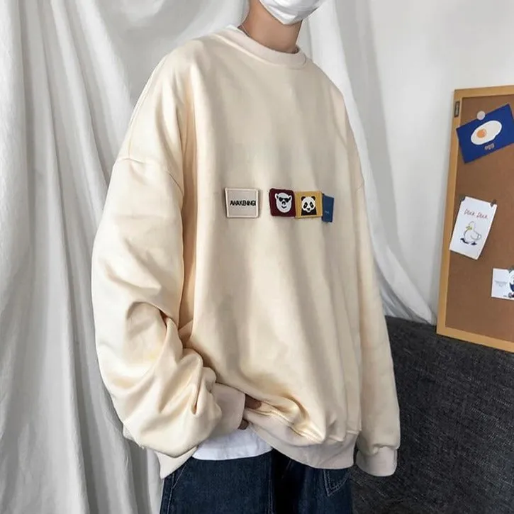 [Korean Style] 4 Colors Panda Patchwork Sweatshirts