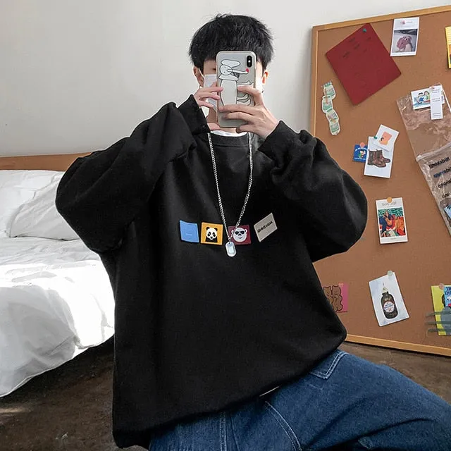 [Korean Style] 4 Colors Panda Patchwork Sweatshirts