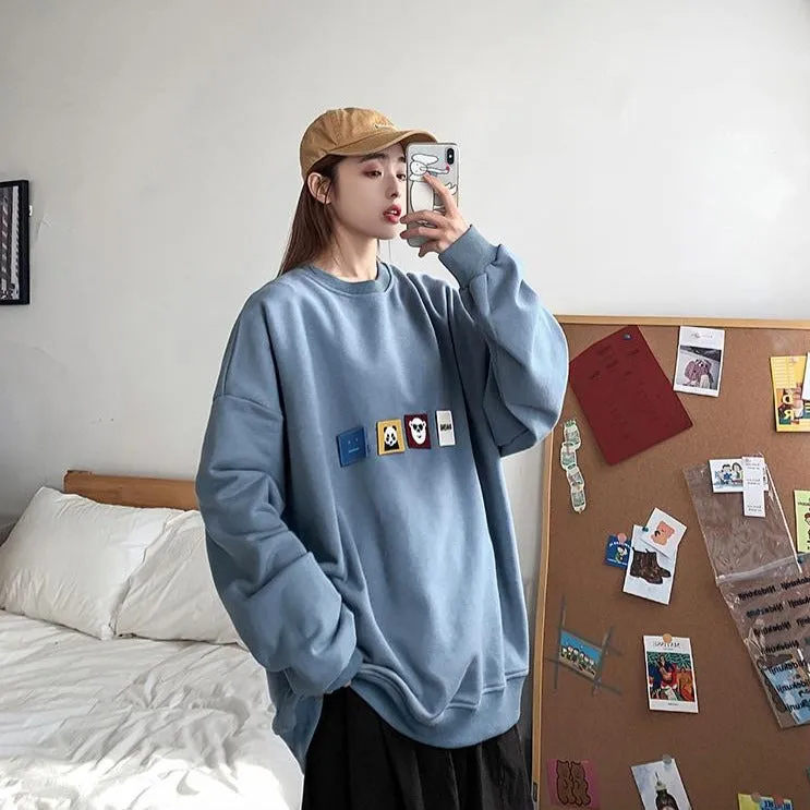 [Korean Style] 4 Colors Panda Patchwork Sweatshirts