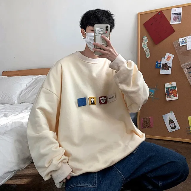 [Korean Style] 4 Colors Panda Patchwork Sweatshirts