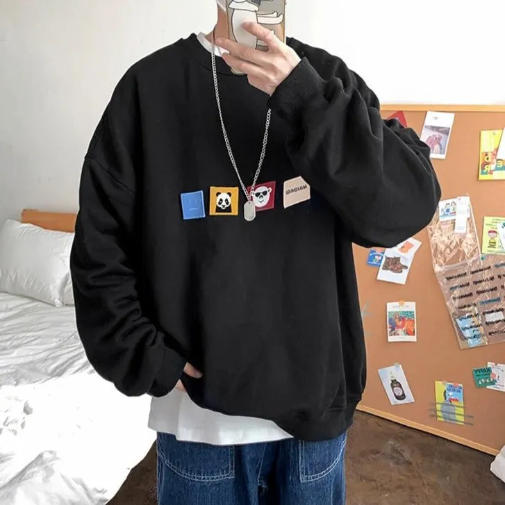 [Korean Style] 4 Colors Panda Patchwork Sweatshirts