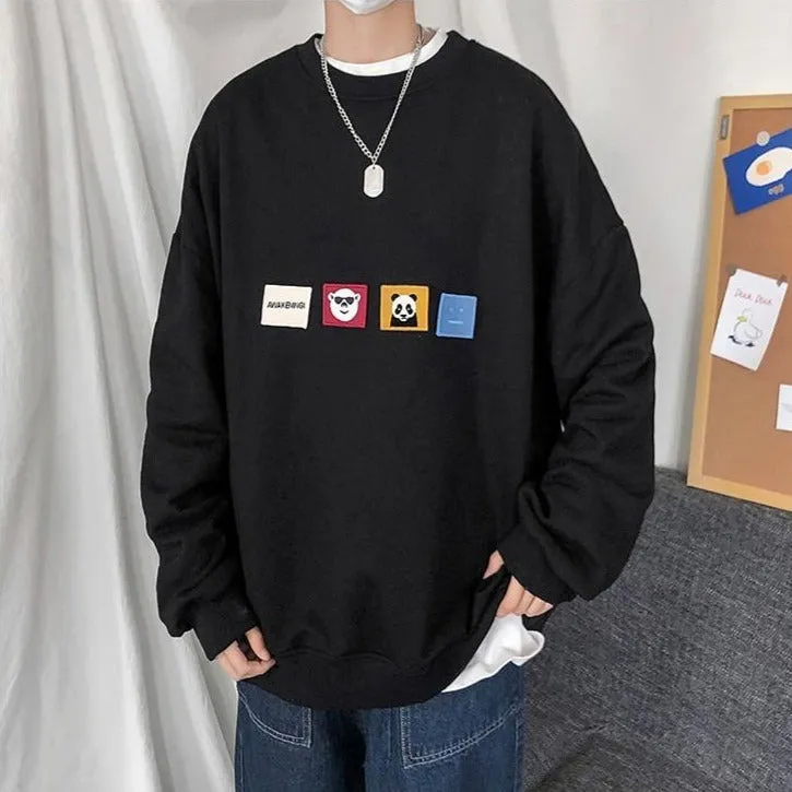 [Korean Style] 4 Colors Panda Patchwork Sweatshirts