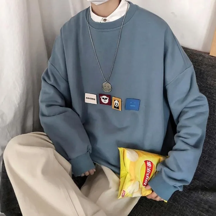 [Korean Style] 4 Colors Panda Patchwork Sweatshirts
