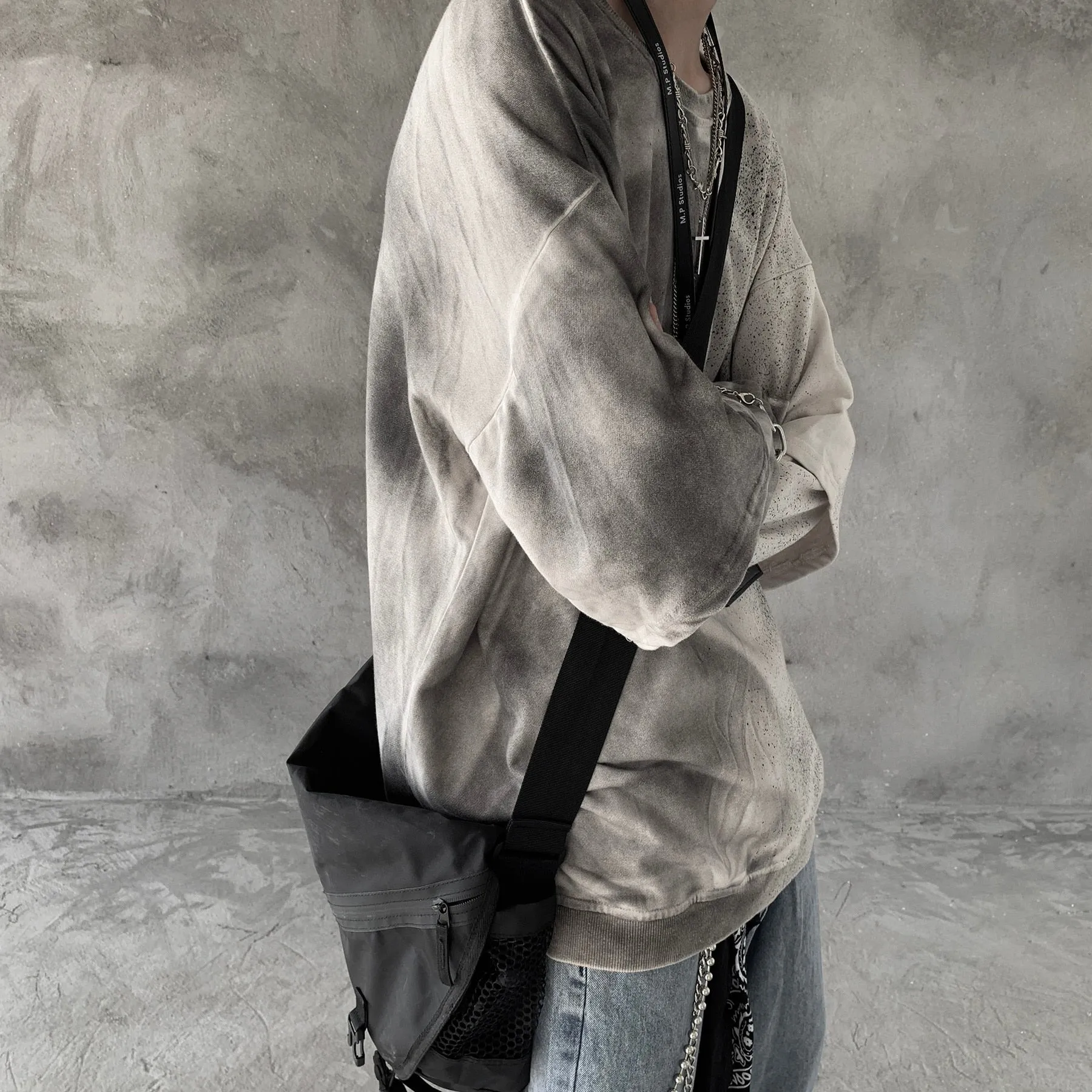[Korean Style] Blaze Two Pieces Washed Sweatshirts