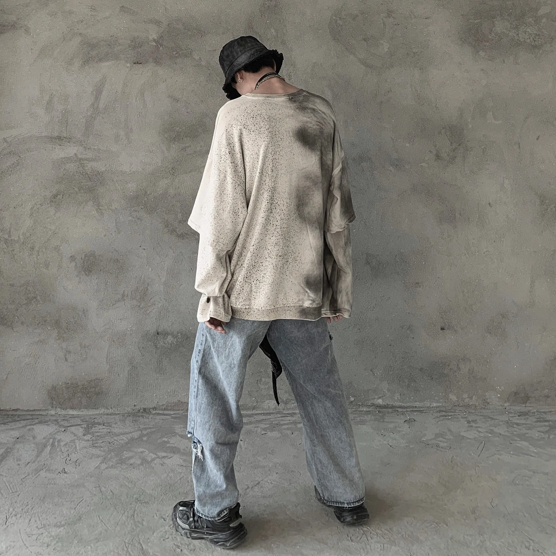 [Korean Style] Blaze Two Pieces Washed Sweatshirts