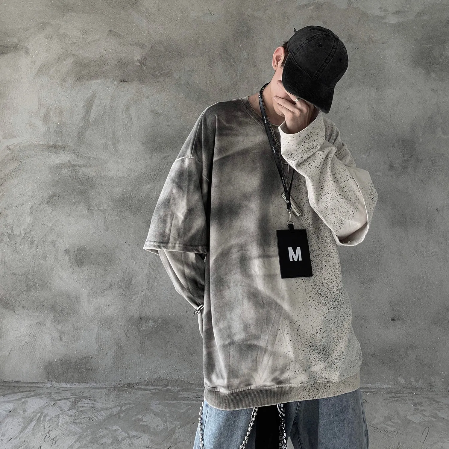 [Korean Style] Blaze Two Pieces Washed Sweatshirts