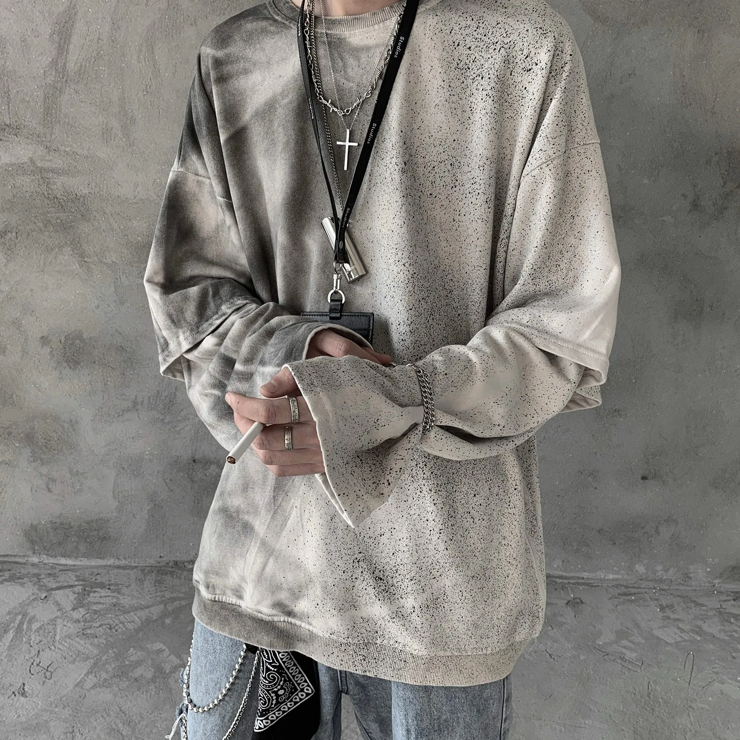 [Korean Style] Blaze Two Pieces Washed Sweatshirts