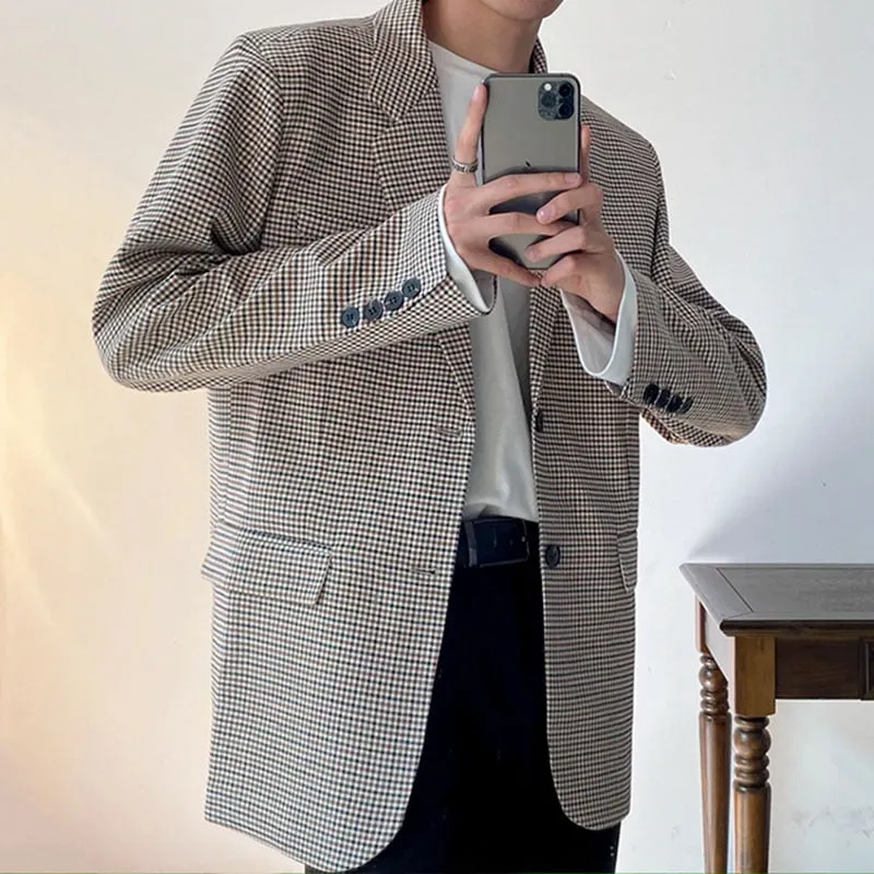 [Korean Style] Brown-beige Plaid Suit Jackets