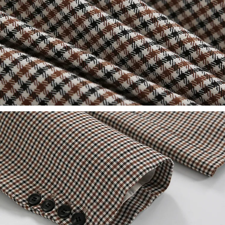 [Korean Style] Brown-beige Plaid Suit Jackets