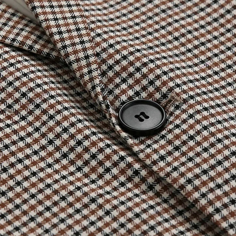 [Korean Style] Brown-beige Plaid Suit Jackets