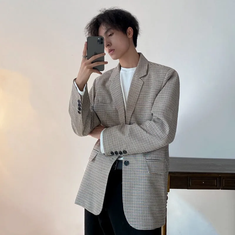 [Korean Style] Brown-beige Plaid Suit Jackets