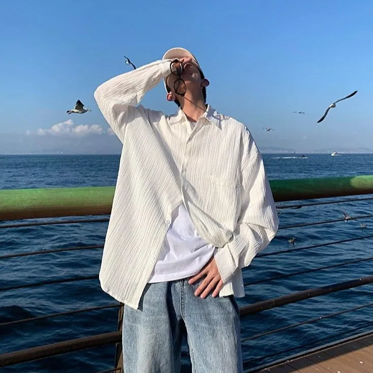 [Korean Style] Camisa White/Black Casual Shirts