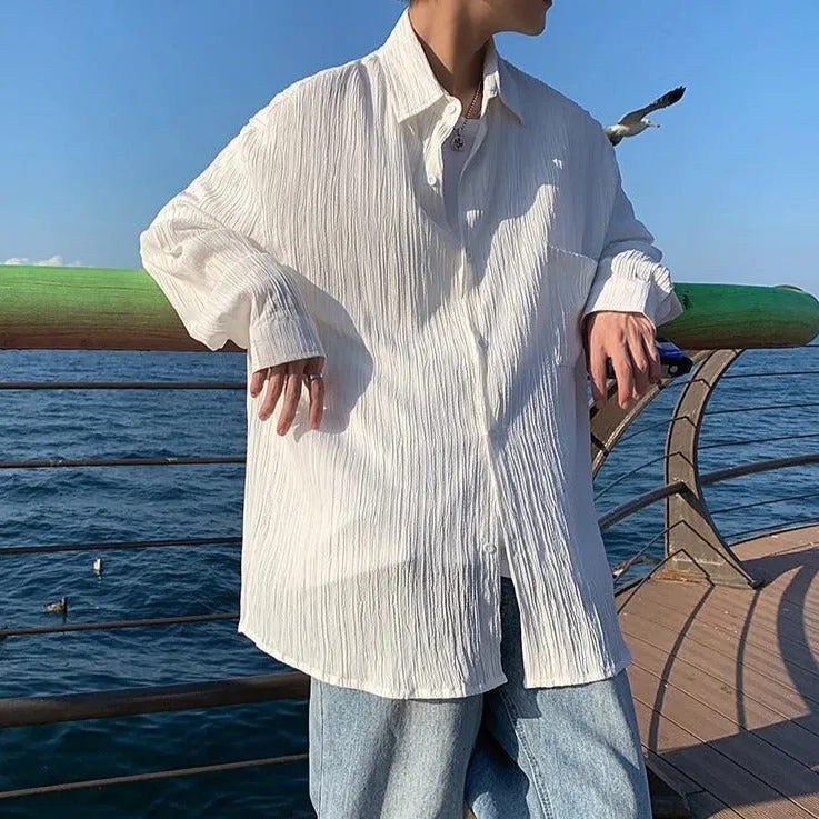 [Korean Style] Camisa White/Black Casual Shirts