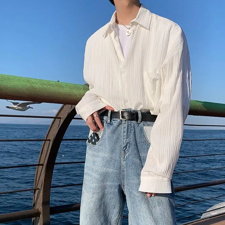 [Korean Style] Camisa White/Black Casual Shirts