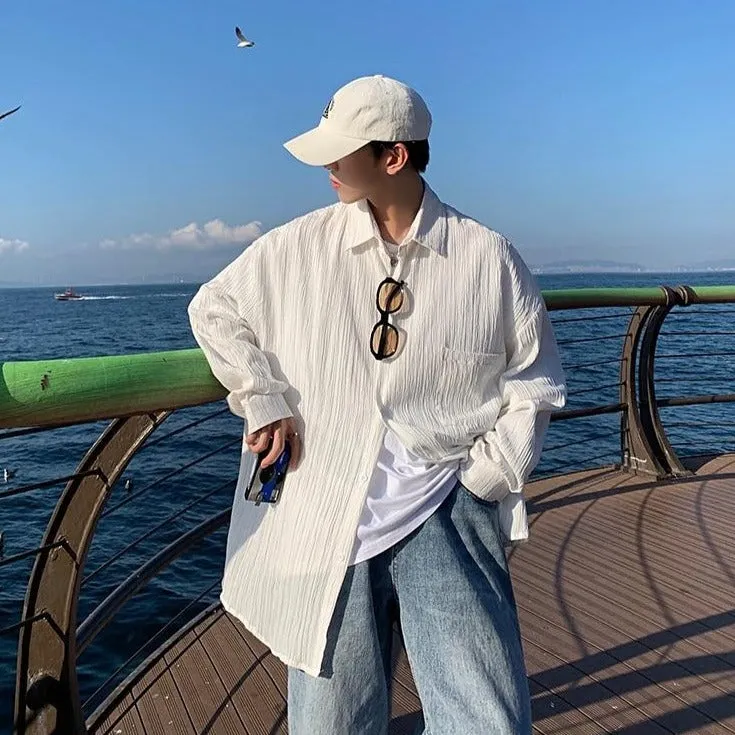 [Korean Style] Camisa White/Black Casual Shirts