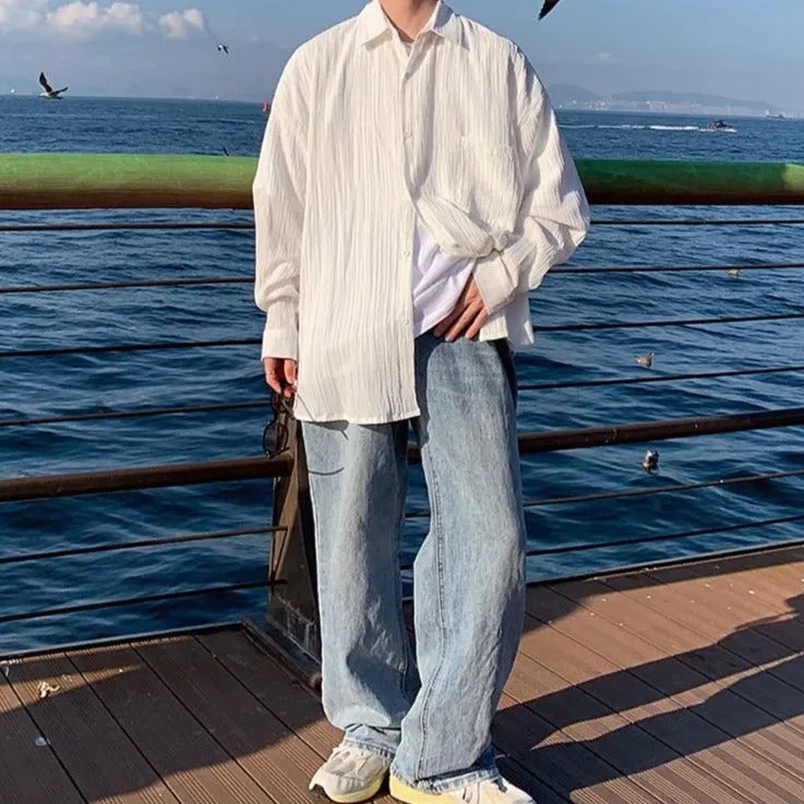 [Korean Style] Camisa White/Black Casual Shirts